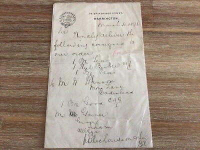 Antiker 1891 Großhandel Lebensmittelhändler E Richardson Lieferschein
