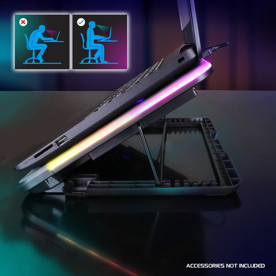 Almohadilla de enfriamiento para computadora portátil ENHANCE Voltaic 2 - Almohadilla de enfriamiento superior de metal con iluminación RGB Foto 3 de 4