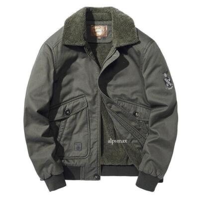 Men's Winter Warm Work Jackets Lapel Casual Loose Thicken Fleece Overcoat  Zipper