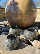 Set Of 3 Large Opal Verdigris Moonlight T-Light Decorative Candle Holder Garden