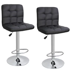 Set of 2 Square PU Leather Adjustable Bar Stools with Back Swivel Stool  Modern