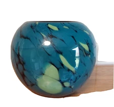 Art Glass Vase Bowl Ashtray Teal Blue Green Bowl 5"H 5"D Heavy SupportLg Bouquet