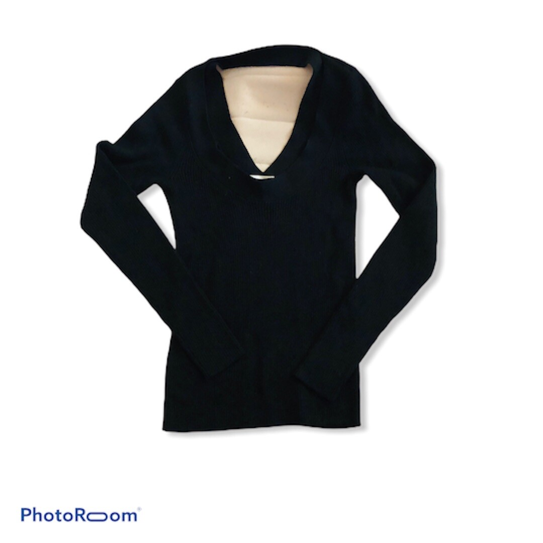 Women’s Max Studio Black Shimmer V Neck Open Back Sweater Size S Small  Cotton