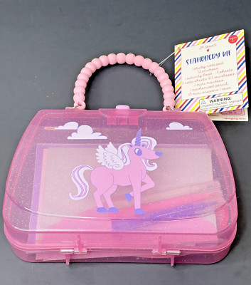 Unicorn Pegasus Pink Purse Stationary Set New Stickers Markers Paper Envelopes