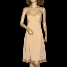 Vintage CHARMODE Beige Chiffon  Lace Trim Shadow Panel Full Slip Sz 36 Tall