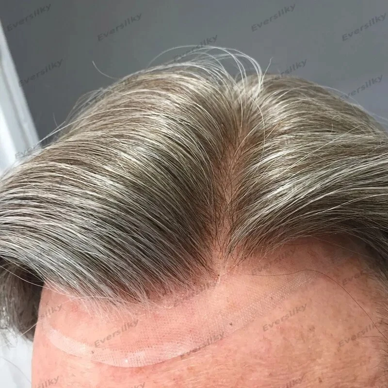 PU with Lace Base Men Toupee Natural Hairline 100% Human Hair System Prosthesis - Image 2 of 4