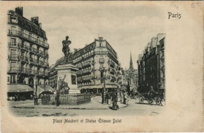 CPA PARIS EMBOSSED Place maubert Statue Étienne Dolet (924521)