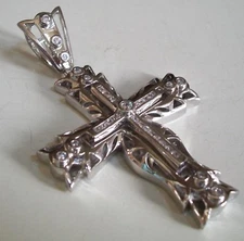 Men's Stones Silver Finish Cross Religious Fashion Dressy Hip Hop Charm
