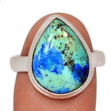 Natural Blue Azurite - Mexican 925 Sterling Silver Ring Jewelry s.9.5 CR69145