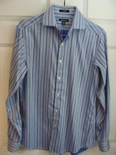 Claiborne Long Sleeve Men's Blue Stripe Wrinkle Free Cotton Shirt 15 1/2" 34/35 