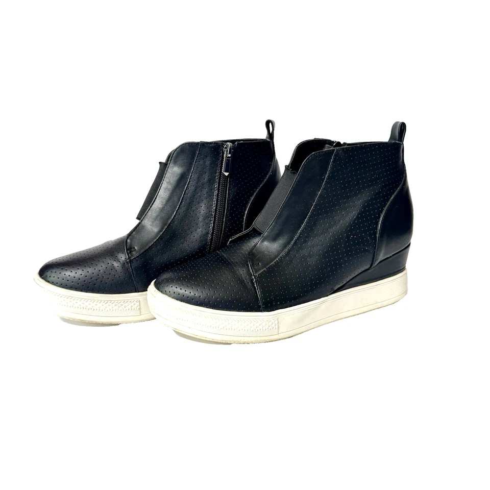 Botines de cuña negros cremallera lateral plataforma botines buscados para mujer 10 zapatos informales Foto 2 de 4