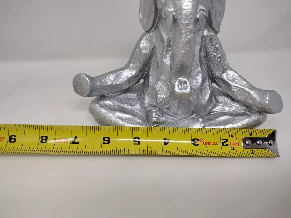 Elefante Acabado Plata Resina Decoración Zen Yoga Loto Meditación Serenidad 6 Pulgadas Foto 3 de 4