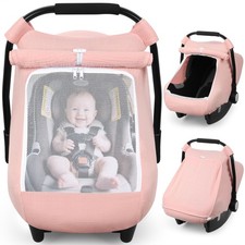 Muslin Car Seat Cover Baby Girl, Mesh Window Infant Carseat Canopy
