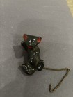 Vintage Wales Japan Redware Black Cat Kitten  Figurine with chain — photo 1