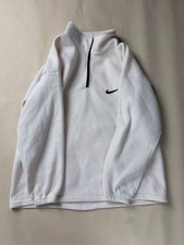 Nike Vintage Size L Terry Cloth White-Cream Half Zip Sweater Made in USA
