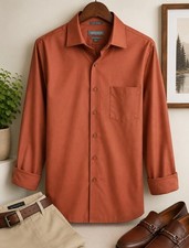 Van Heusen Lux Sateen Fitted Dress Shirt Flex Rust 16.5/34-35 Men s