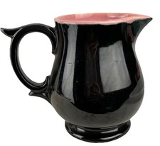 VTG Mccoy Pitcher Black W/ Pink Interior 6 3/4” Tall 5” Wide Mouth Made In USA