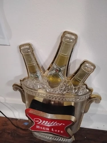 VTG Miller High Life Beer Bottles in Ice Bucket Bar Light Sign 16”