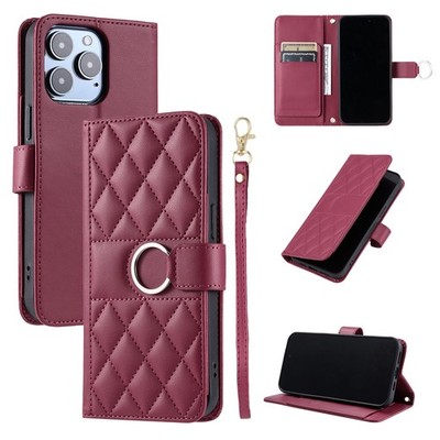 For Various Phone Leather Card Wallet Case Flip Stand Cover With Wrist Strap Hot