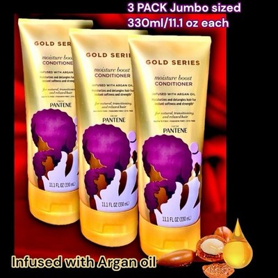 3pk Pantene Gold Series, Moisture Boost Conditioner w Argan Oil JUMBO 330ml Each
