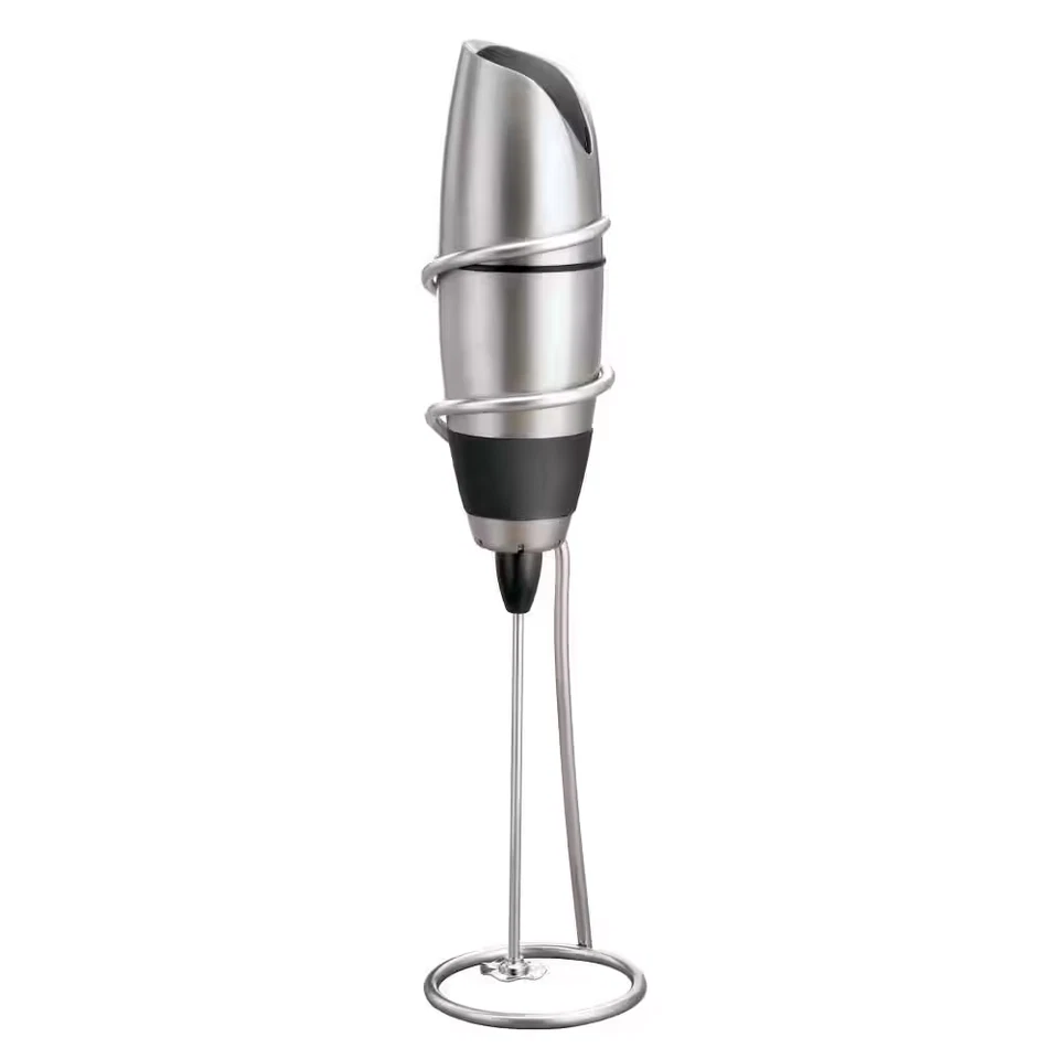 Battery-Powered Black Stainless Steel Milk Frother with Chrome Stand - Image 4 of 4