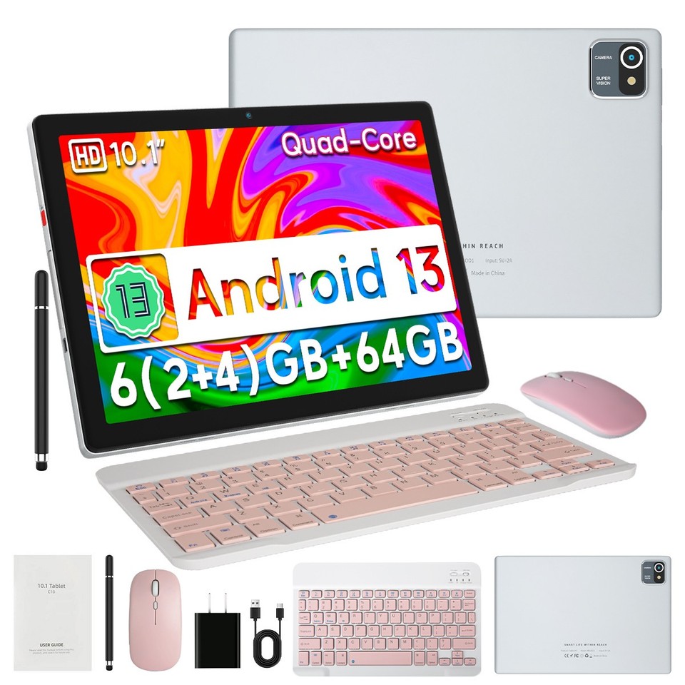 10.1 inch Android 12 Tablets HD Touchscreen Quad-Core 6GB + 64GB Dual ...