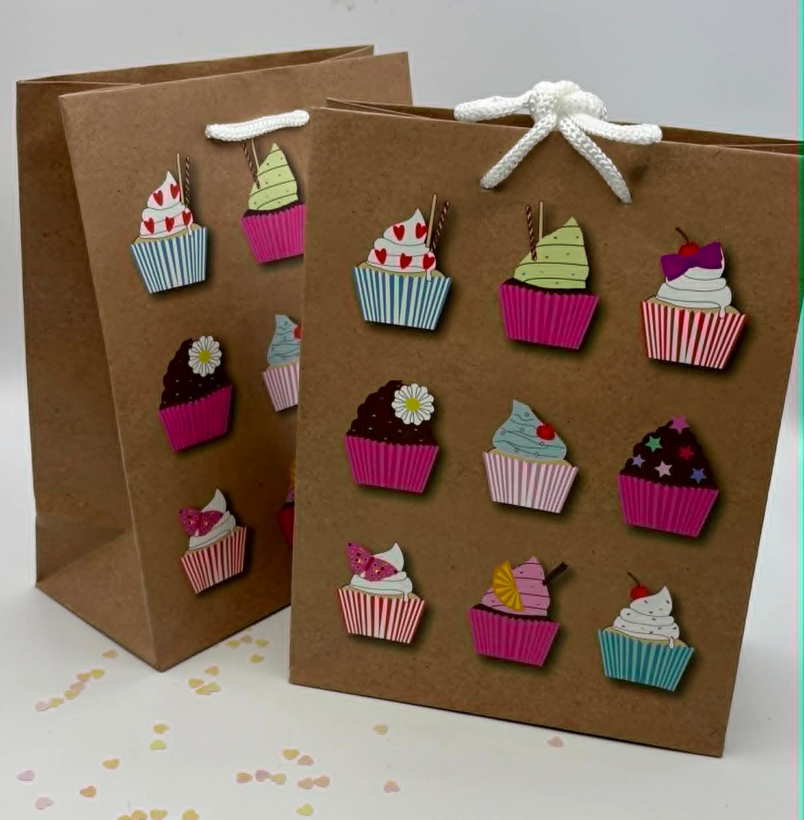Party Gift Bag Cupcake Design Paper Kraft Candy Multicoloured Reusable Bags
