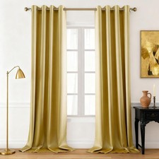 2 Panels Gold Faux Silk Blackout Luxury Curtains, 52 X 84 Inch Room Darkening...