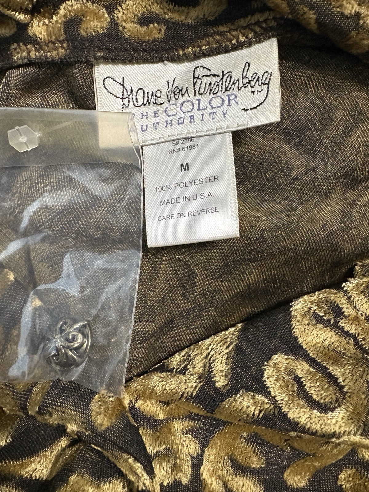 Vintage NEW Diane Von Furstenberg Button Up Gold Velvet Blouse Size Medium