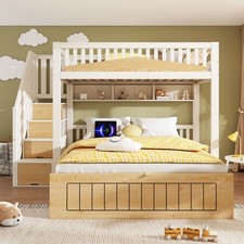 Triple Bunk Bed 4ft6 Double & 3ft Single Wooden Bunk Beds with Hydraulic Storage