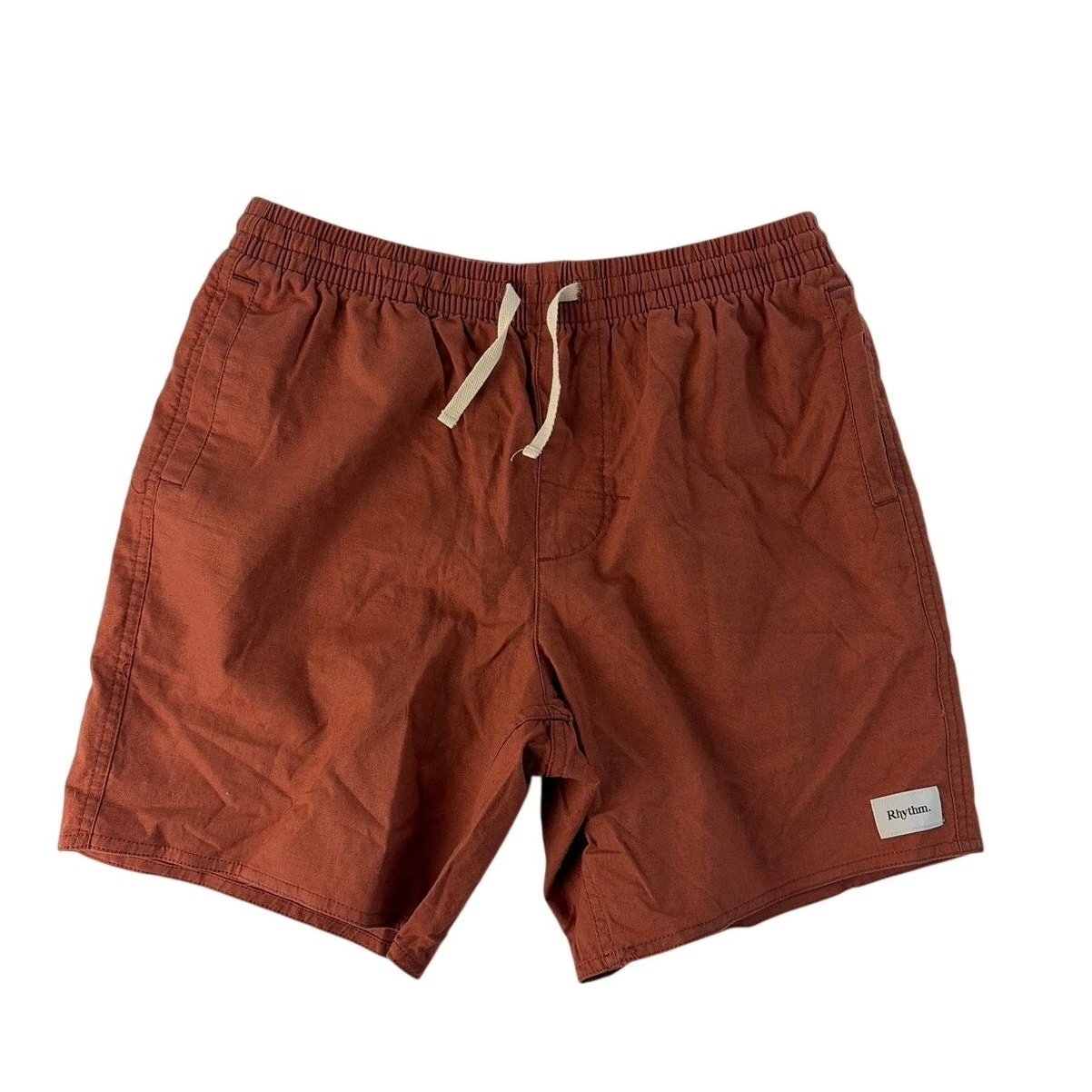 Rhythm Classic Linen Jam Shorts Size 32 Clay Brown Elastic Waist EUC