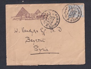 EGYPT 1901 'MENA HOUSE HOTEL' 1PI SPHINX COVER PYRAMIDS CAIRO TO BEYROUTH SYRIA