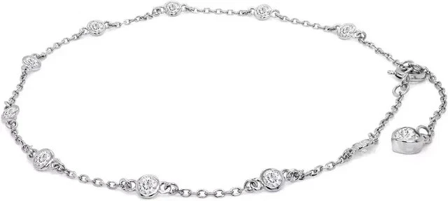 Tornozeleira de beleza feminina corte redondo 2 quilates diamante criado em laboratório acabamento em ouro branco 14K - Imagem 2 de 3