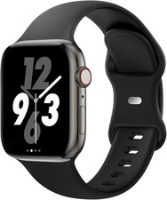 Black Soft Silicone Strap for Apple Watch 38mm 40mm Series 10/9/8 Replacement Ba