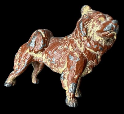 Antique Chow Chow Cast Iron Dog Figurine 2'' Brown Paperweight