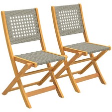 Outsunny Set di 2 Sedie da Giardino Pieghevoli in Legno di Acacia, Grigio