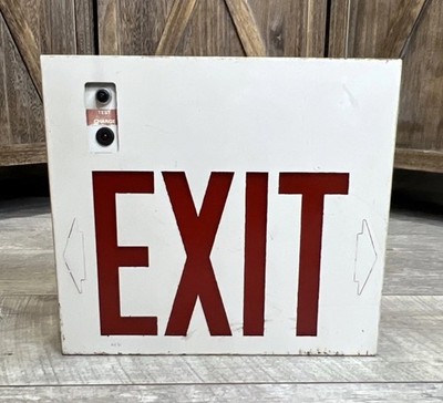 Vintage Commercial Metal Wall Mount EXIT Sign Light Up AC/DC Hard Wired