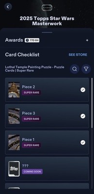 Star Wars Card Trader Masterwork Lothal Temple Painting Puzzle Super Rare 1,2,3