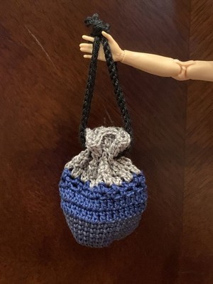 OOAK Custom Drawstring Bag_Barbie doll Made to Move_Blue Ombre Handmade Crotchet