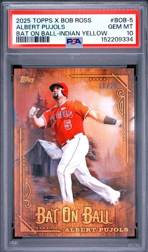 🔥Albert Pujols 2025 Topps Bob Ross Bat On Ball Indian Yellow /25 PSA 10 (Pop 1)