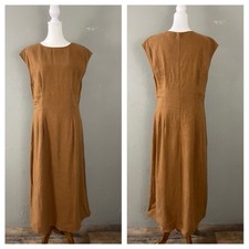 Banana Republic $160 Lina Linen Midi Dress Sz 8 Warm Clay Seaming Minimalist
