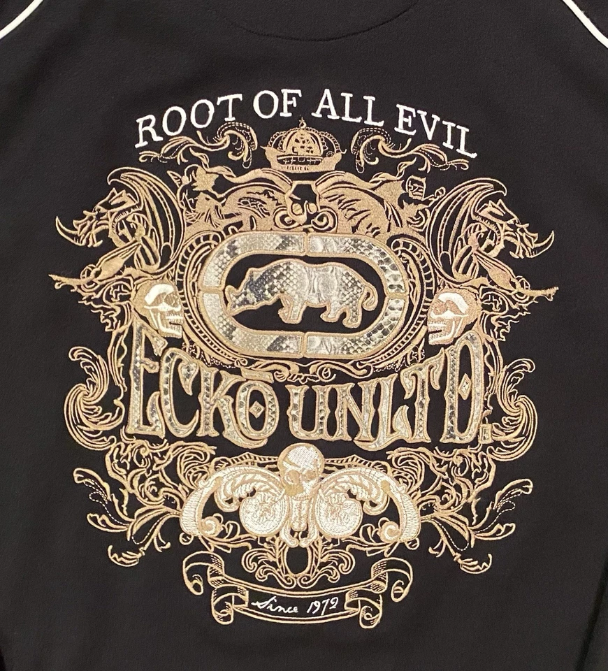 Y2K Vintage Ecko Unltd. Chaqueta Root of All Evil bordada de gran tamaño con cremallera completa Foto 4 de 4