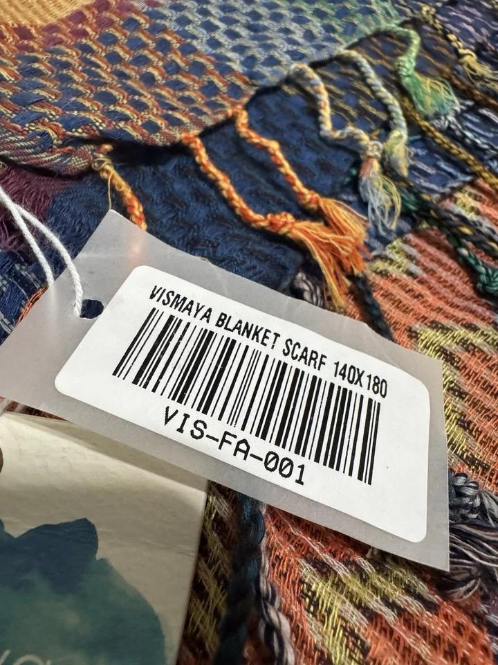 Anthropologie Vismaya Manta Bufanda 140”x80” Azul Y Naranja Cuadros Nuevo Con Etiquetas Foto 3 de 4