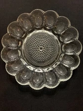 11”  Indiana Clear Glass Hobnail Deviled Egg Plate 15 Slot Thousand Eyes Edie