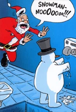 Santa with Snowman at Hand Dryer Funny / Humorous Christmas Card