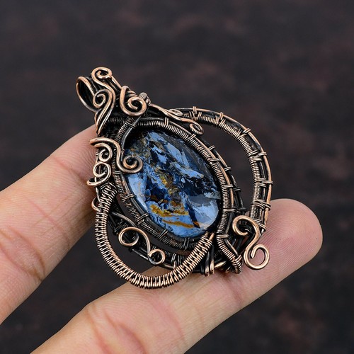 Women Day Gift Pietersite Wire Wrapped Pendant Handcrafted Copper Designer 2.56" - Picture 2 of 6