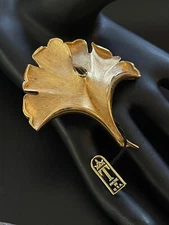 Excellent Rare Trifari Crown Mark Ginkgo Leaf Original Tag