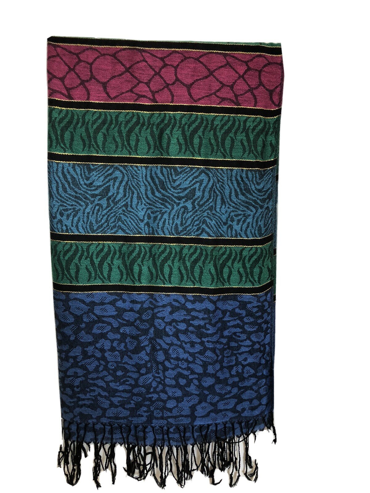 Elegant Animal Print Scarf Wrap Shawl in Green Blue Pink 70x27 Polyester-image