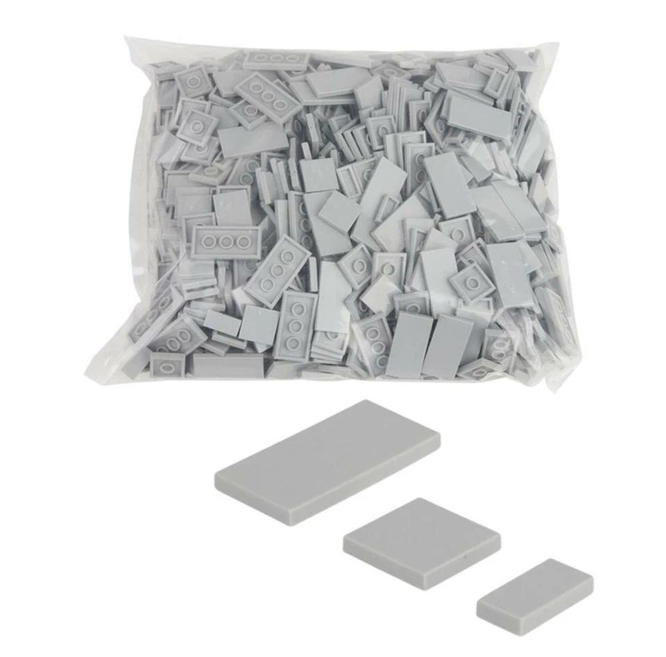 CMC 90 Klemmbausteine Fliesen 1x2 - 2x2 - 2x4 Noppen Kacheln Fliese Hellgrau