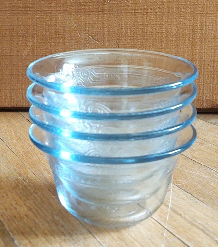 4 Anchor Hocking Fire King Blue OvenGlass Sapphire Philbe Custard Berry Cups VTG